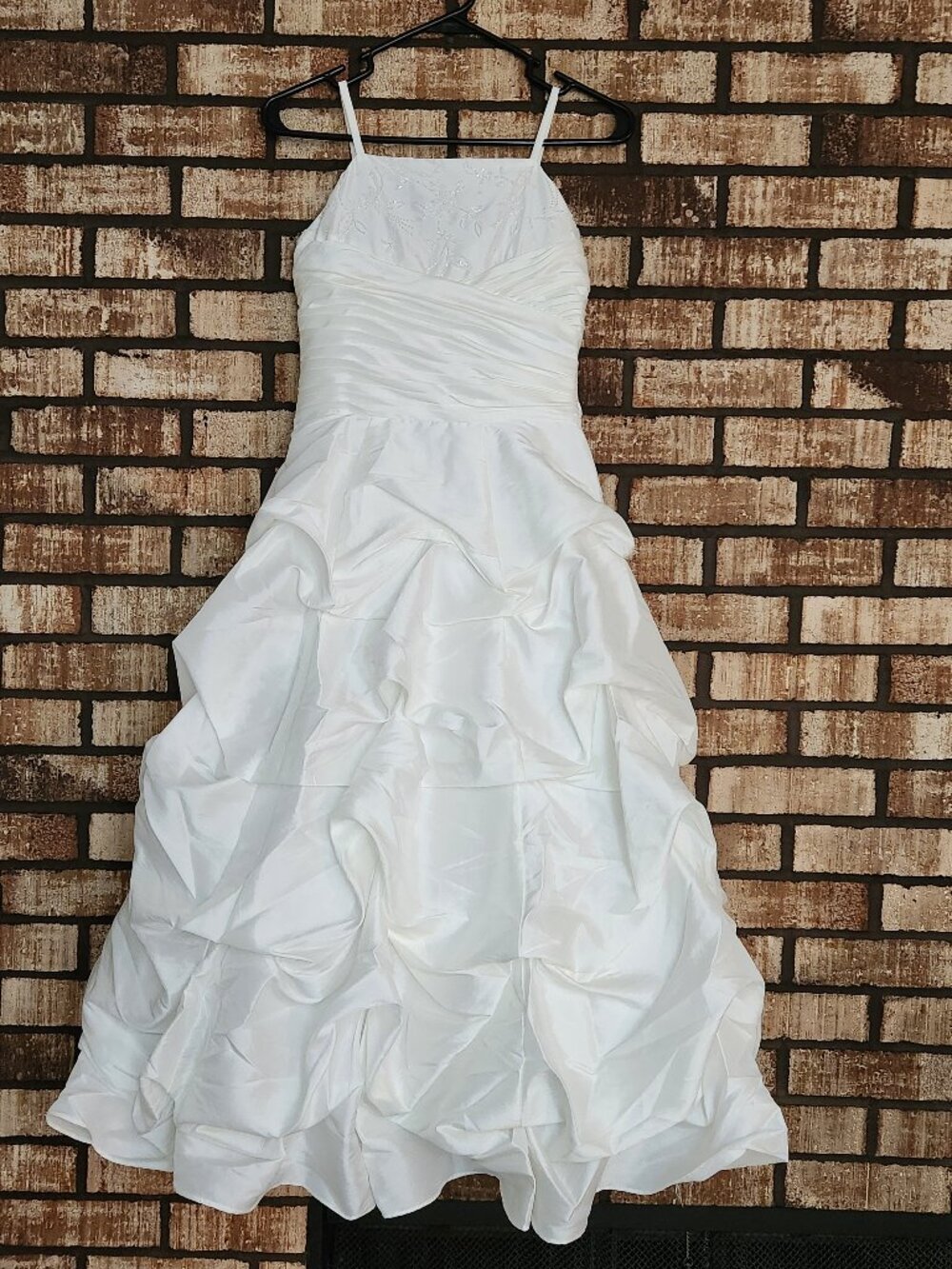 Tip Top Flower Girl Dress White Satin Long Beaded Bodice Lace Up Back Size 12
